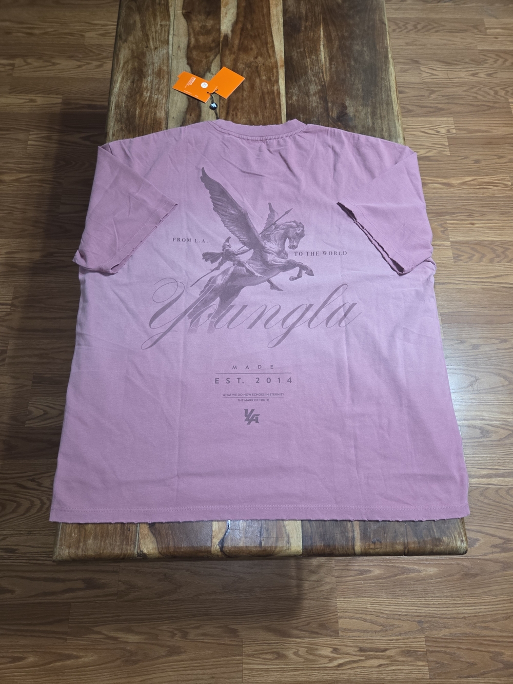 YoungLA Men's Pink Washed "Warrior" Graphic Tee. Size XL